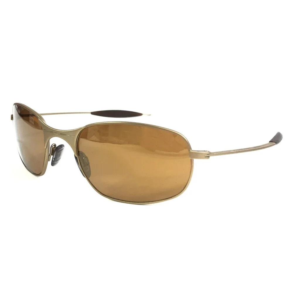 Vintage Oakley Sunglasses Square Wire 1.0 Matte Gold Frames Brown Polarized Lens